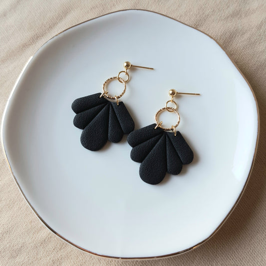 Black fan dangle earrings