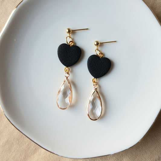 Black heart dangle earrings