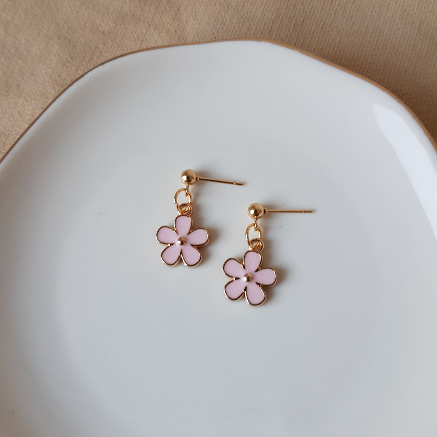 Pink flower dangle earrings
