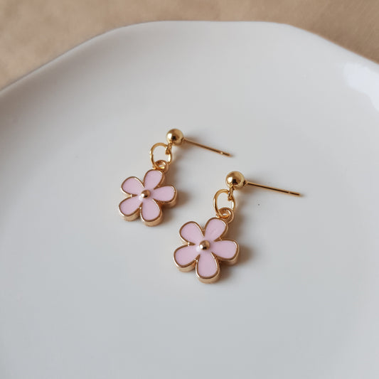 Pink flower dangle earrings