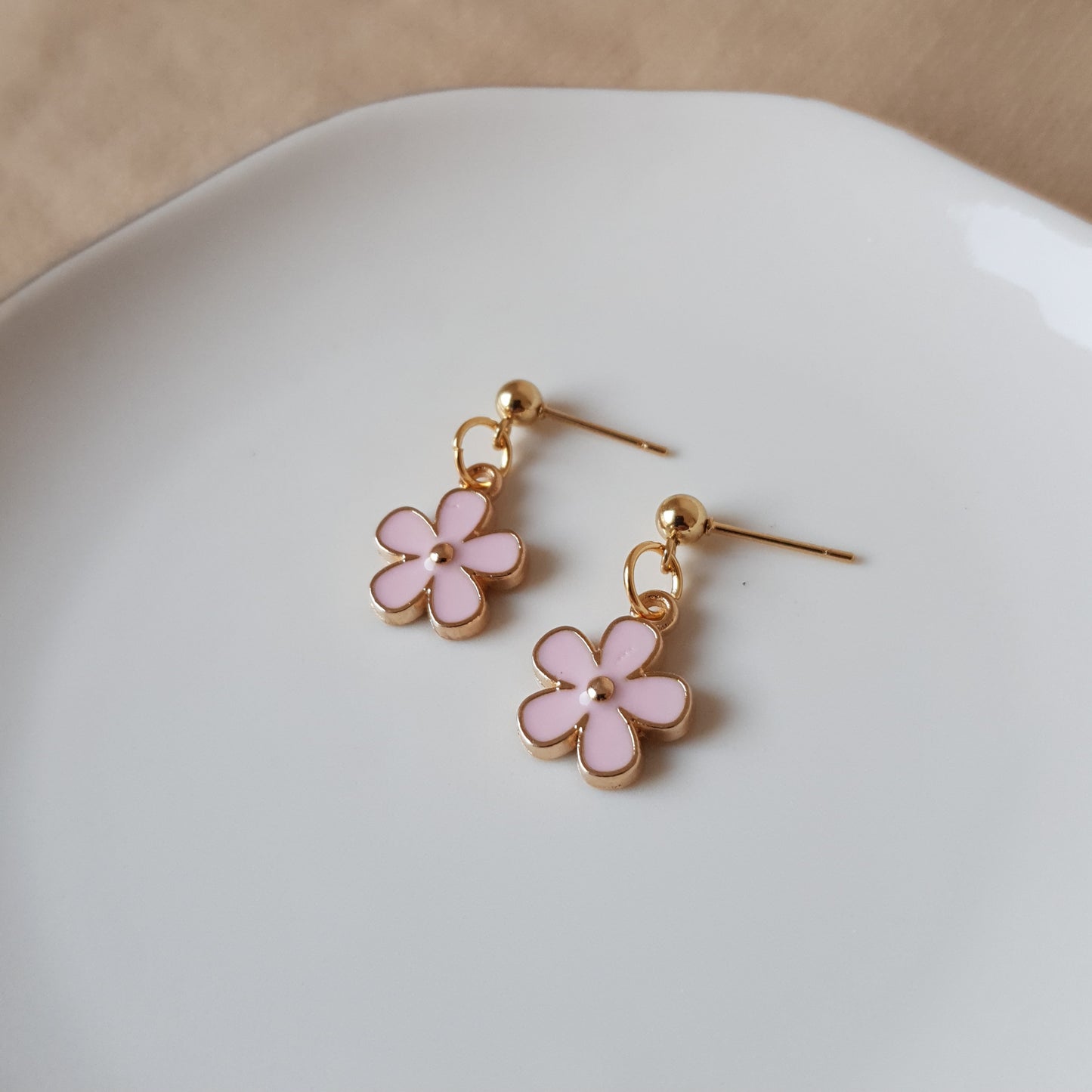 Pink flower dangle earrings