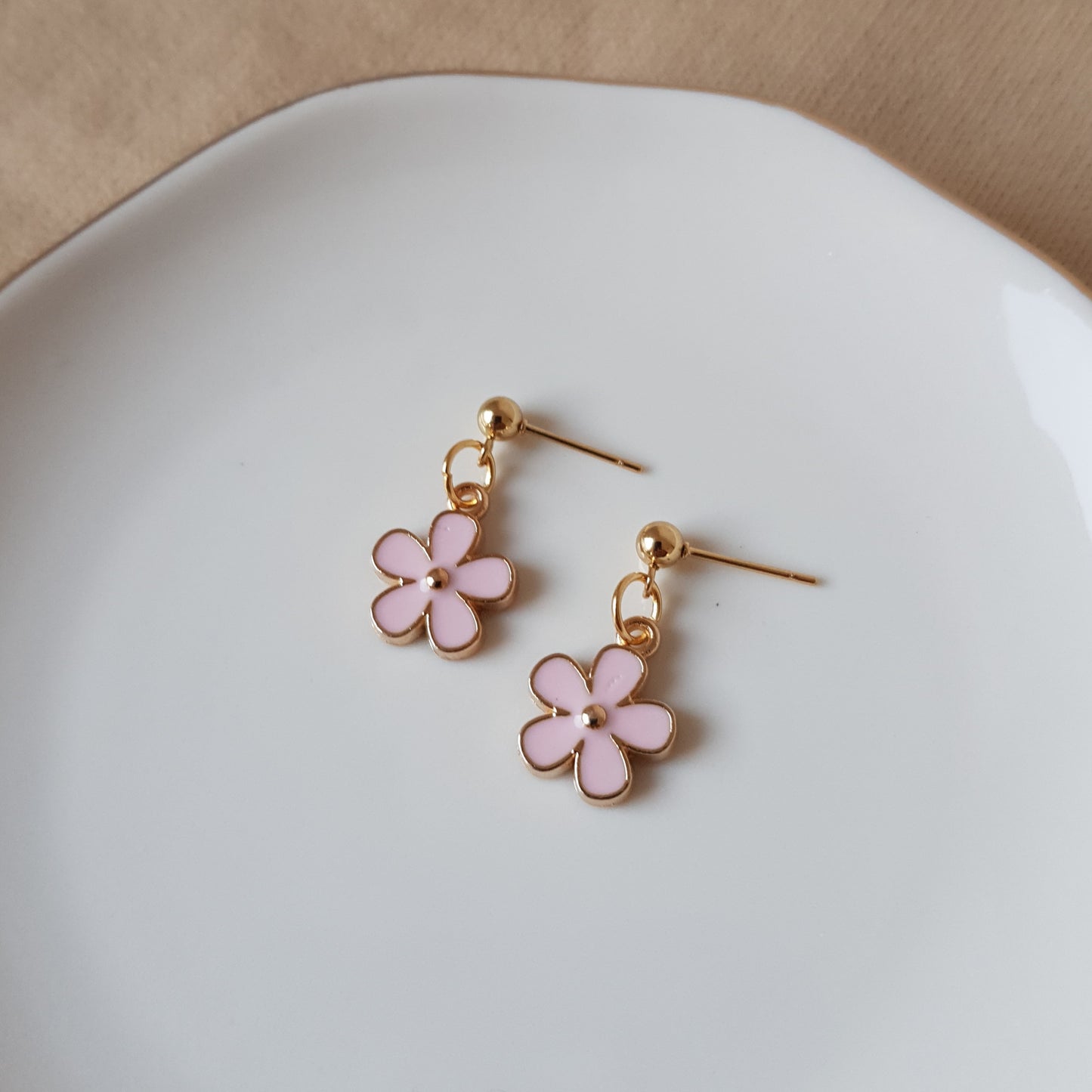 Pink flower dangle earrings