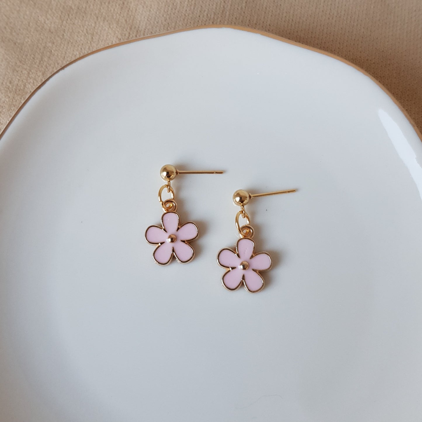 Pink flower dangle earrings