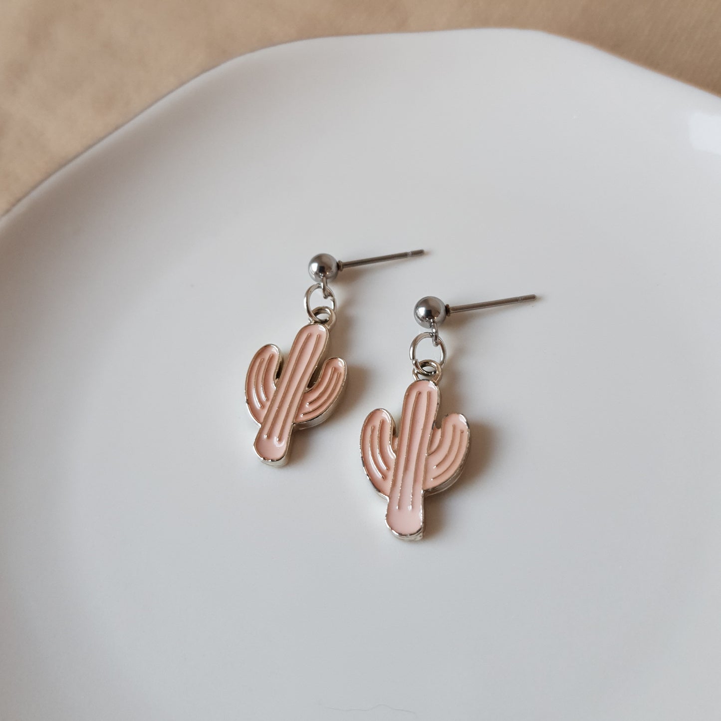 Peachy cactus dangle earrings
