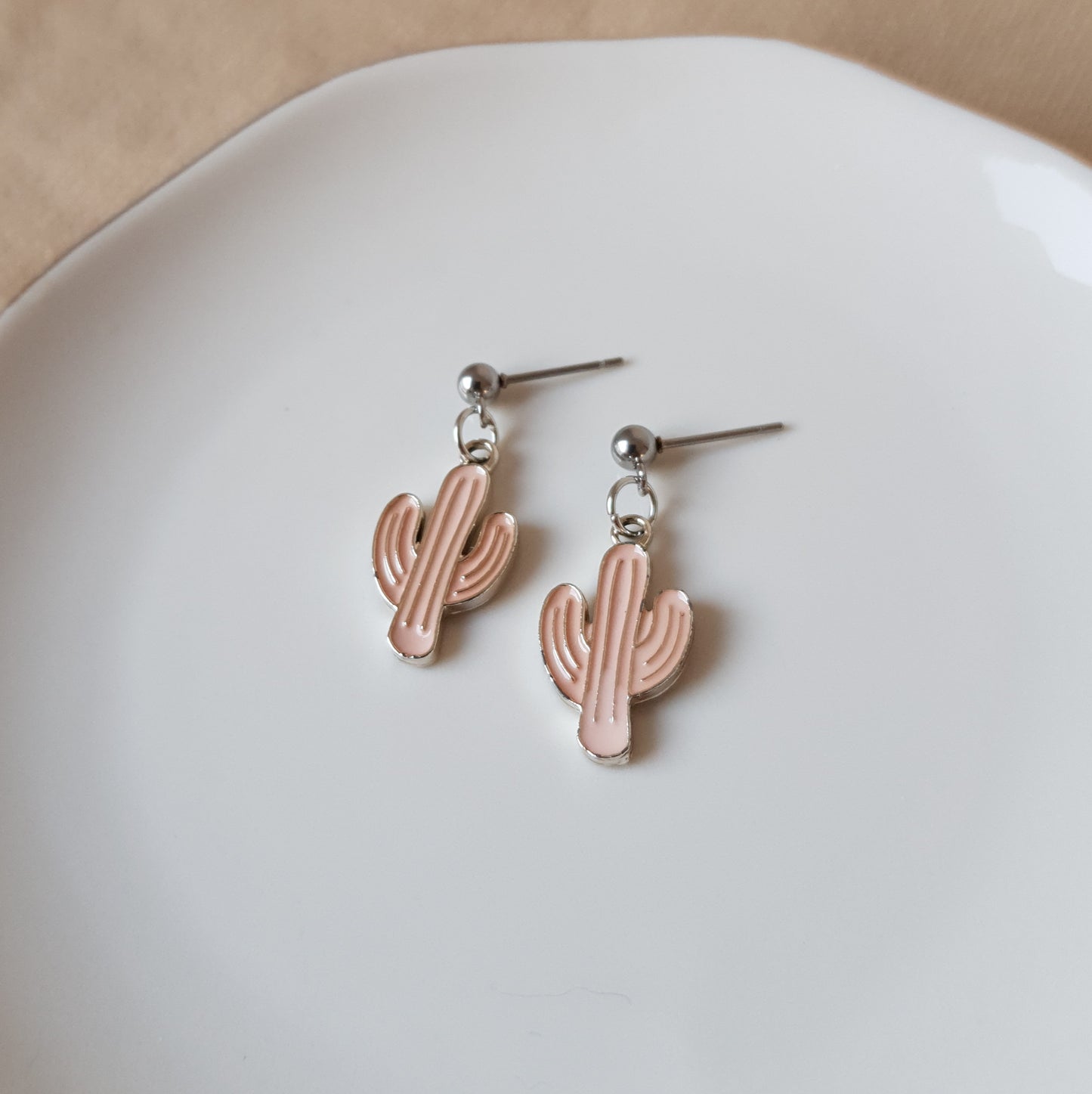 Peachy cactus dangle earrings