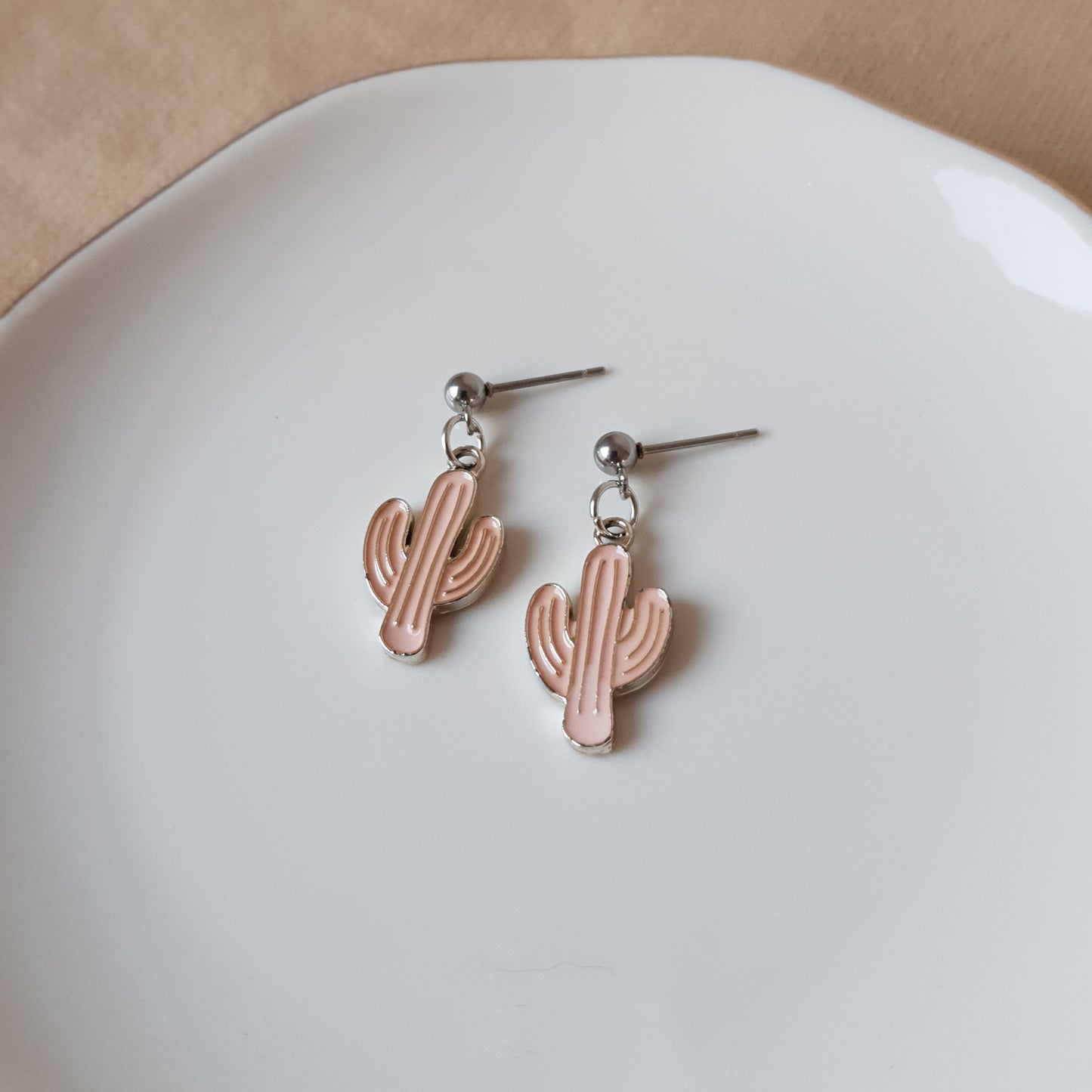 Peachy cactus dangle earrings