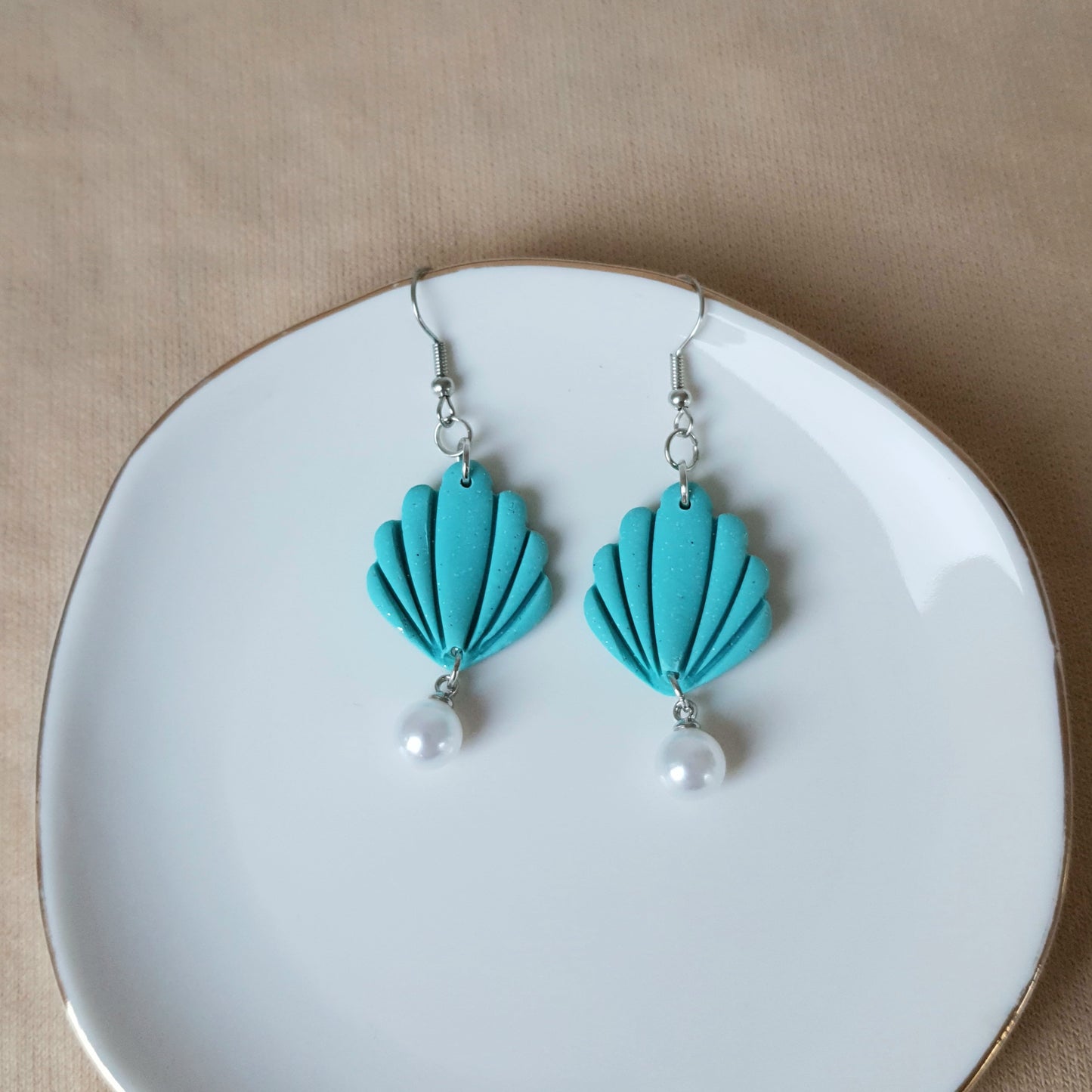 Turquoise shell and pearl dangle earrings