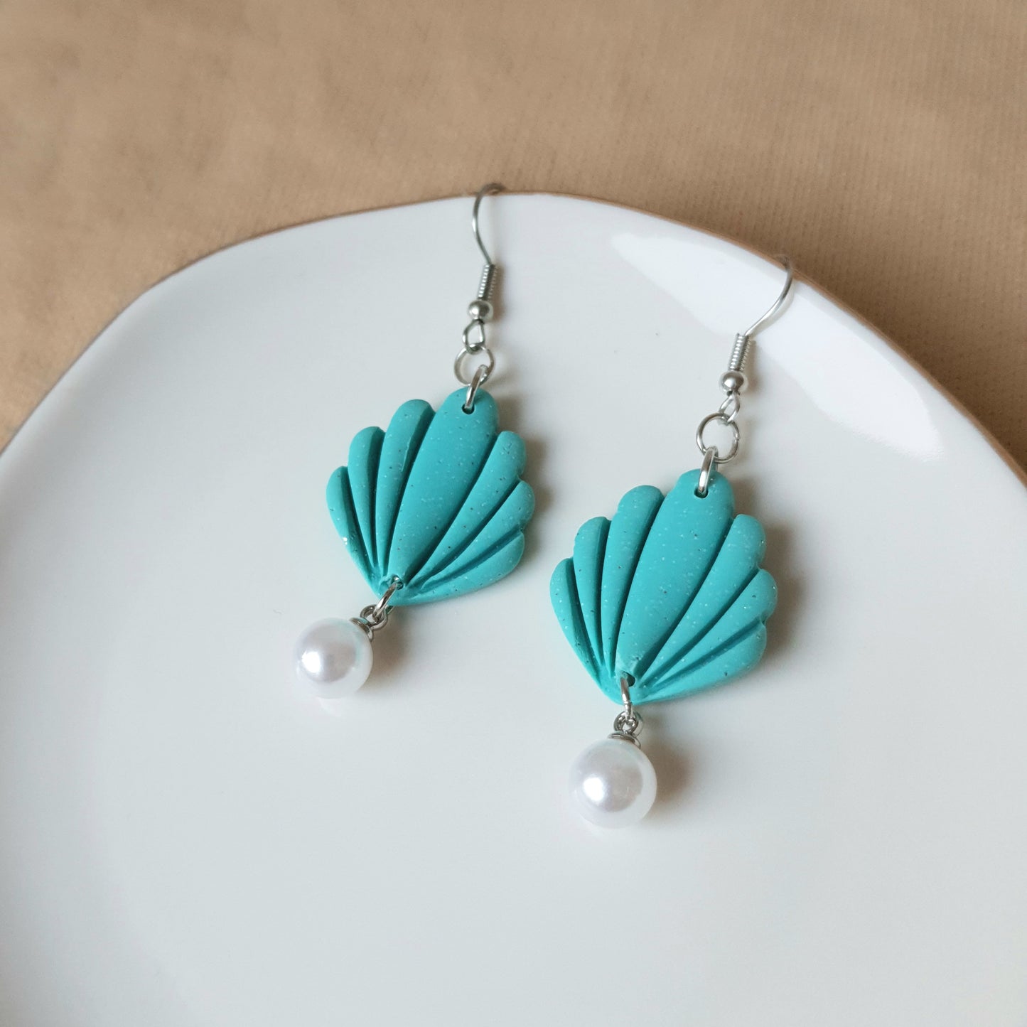 Turquoise shell and pearl dangle earrings