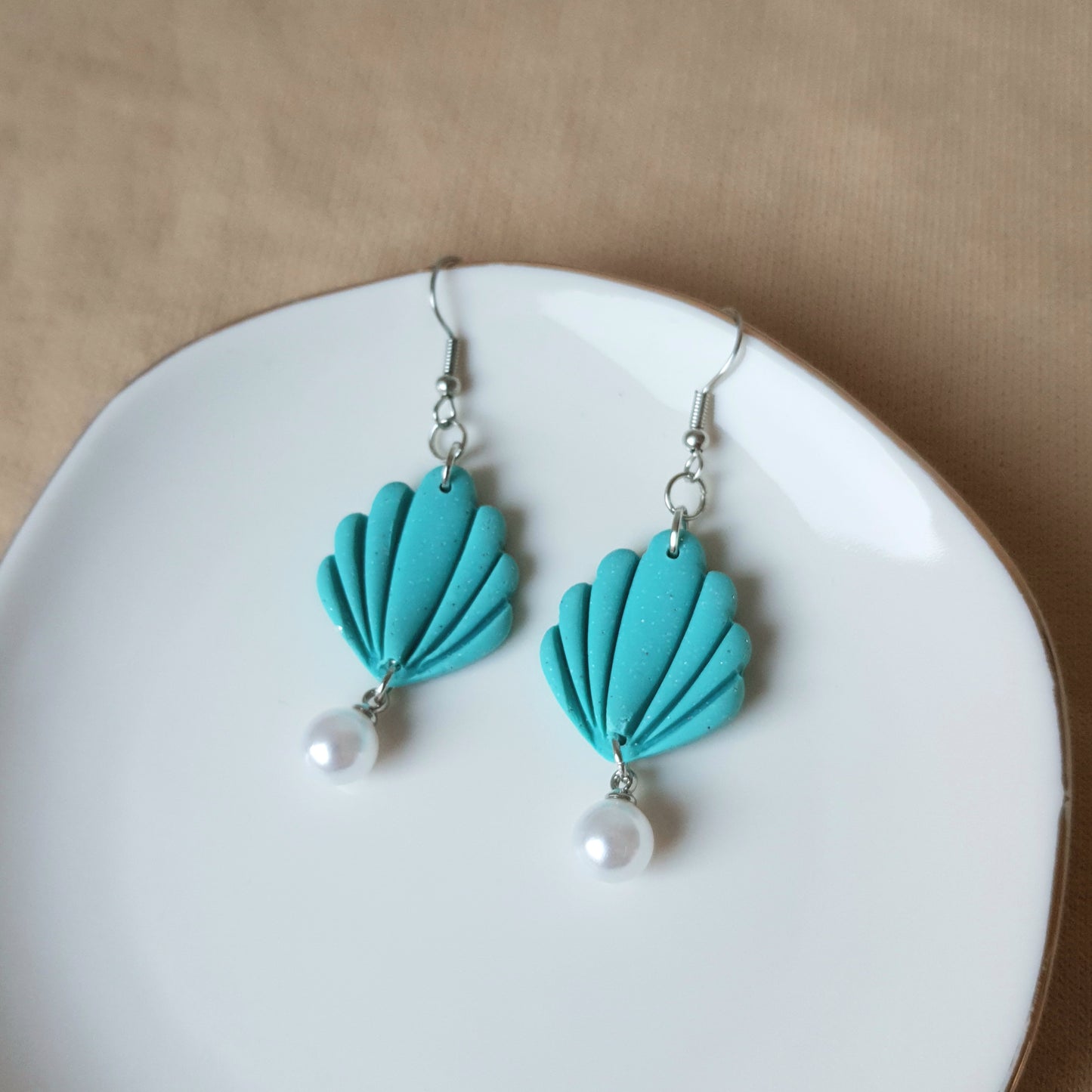 Turquoise shell and pearl dangle earrings