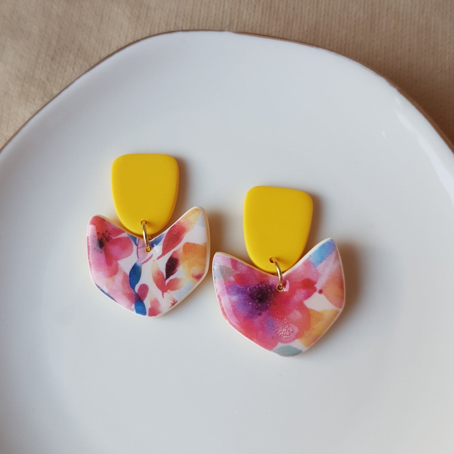 Yellow and floral dangle earrings