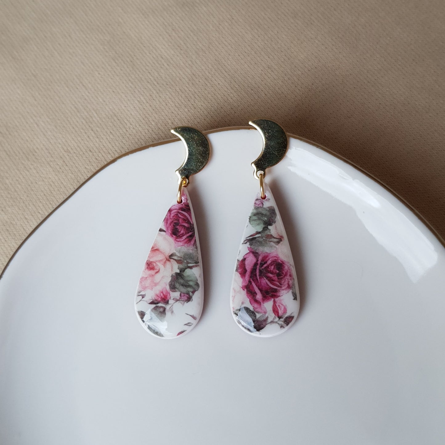 Moon floral dangle earrings