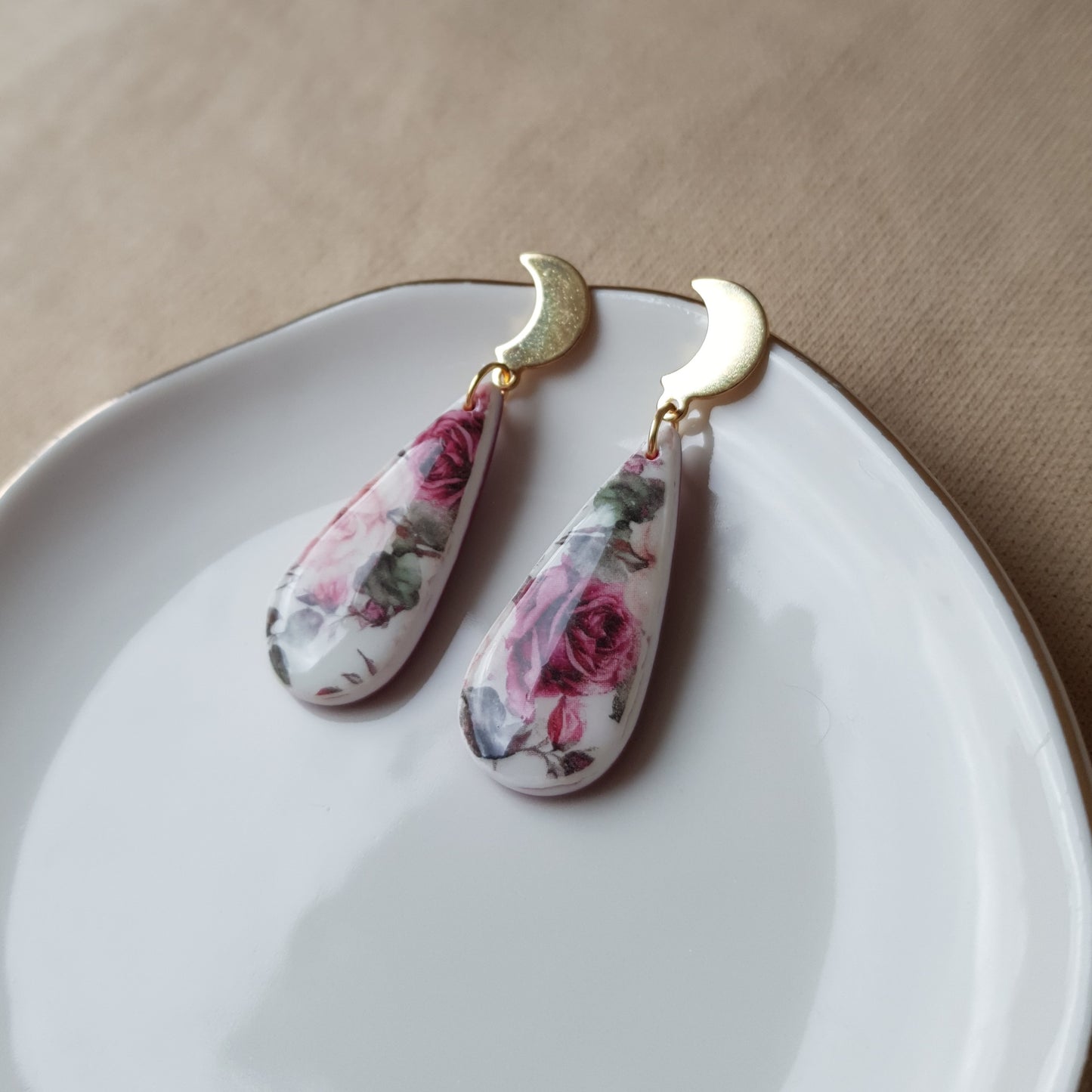 Moon floral dangle earrings
