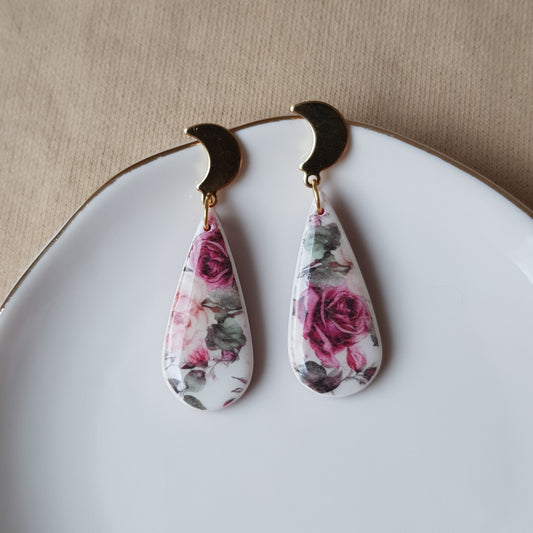 Moon floral dangle earrings