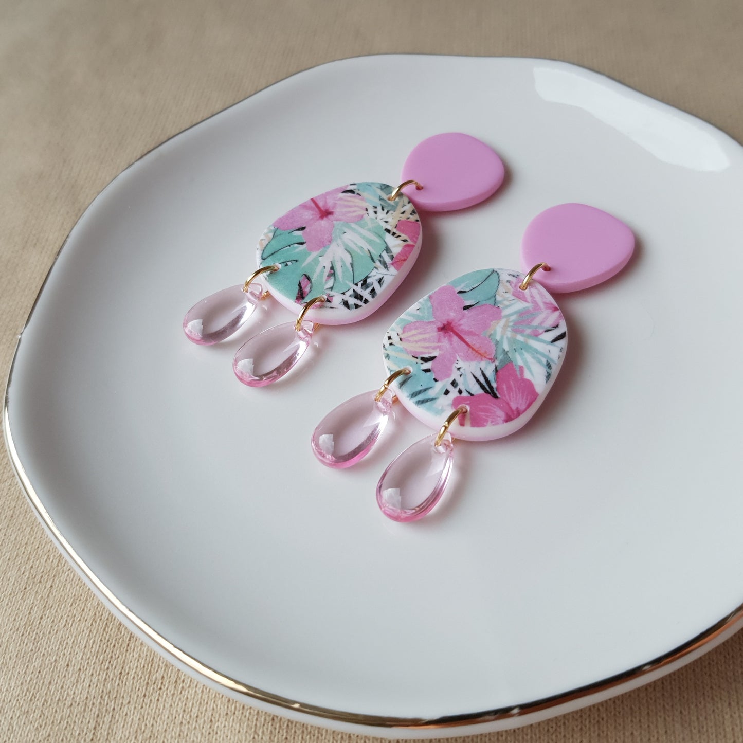 Pink floral dangle earrings