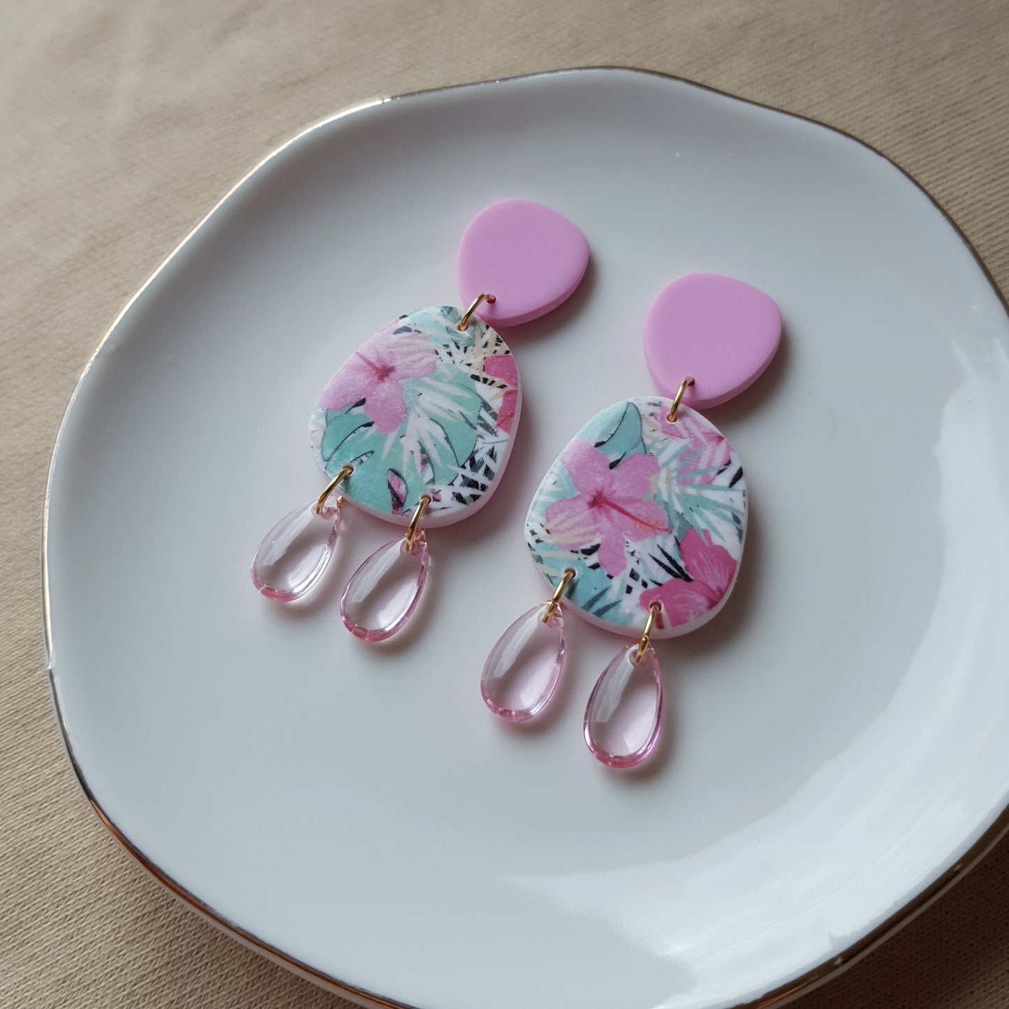 Pink floral dangle earrings