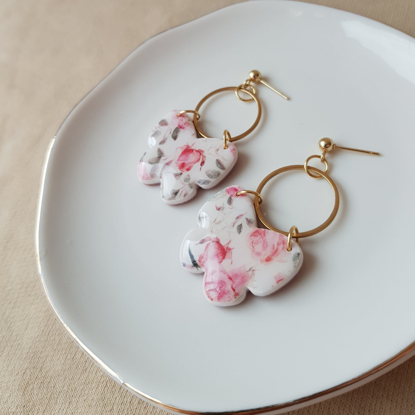 Rose butterfly dangle earrings