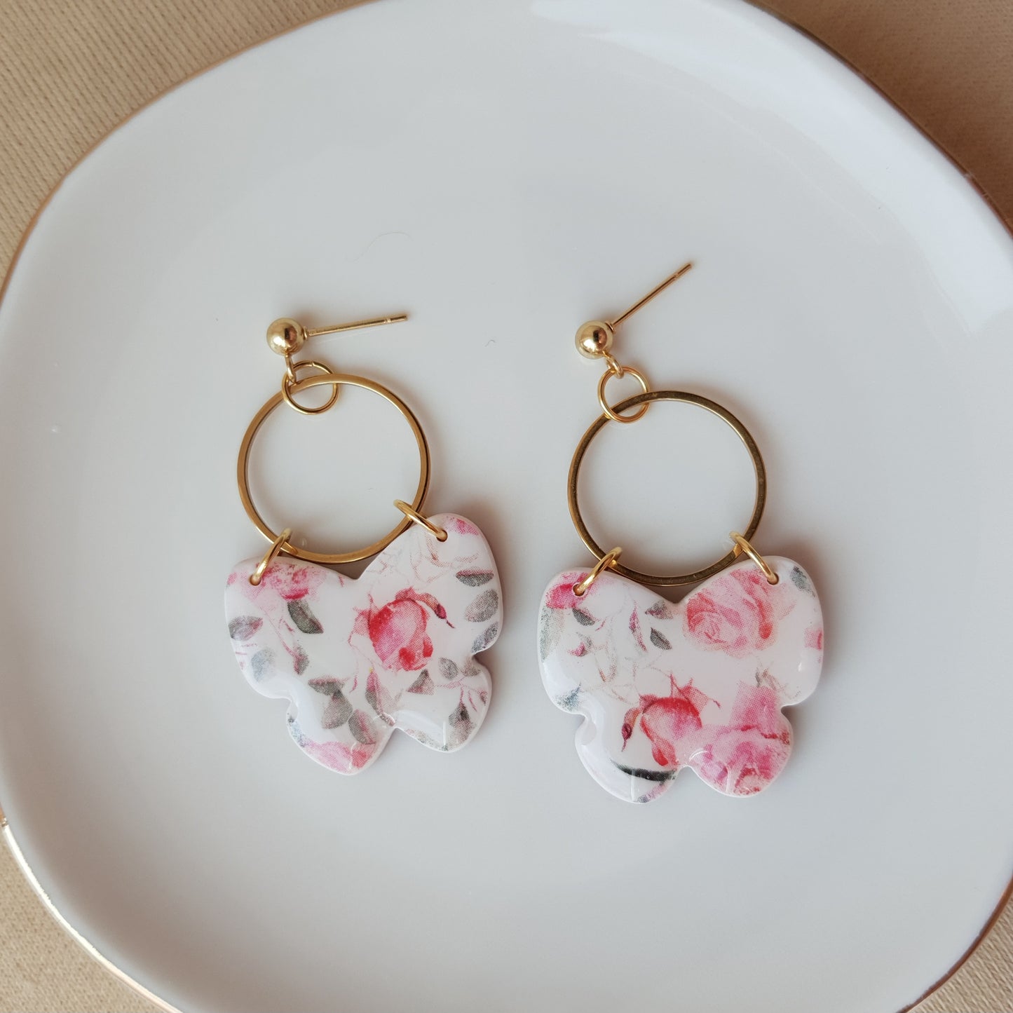 Rose butterfly dangle earrings