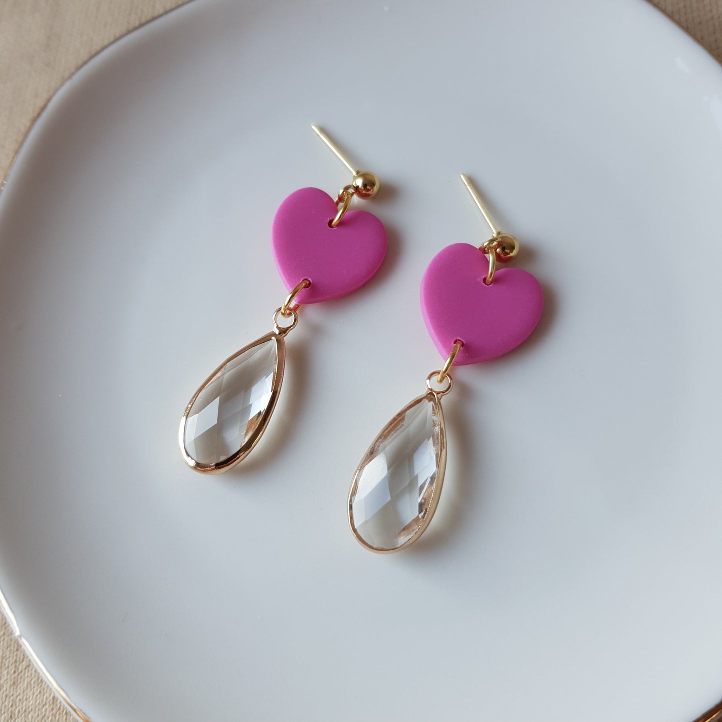 Pink heart drop earrings