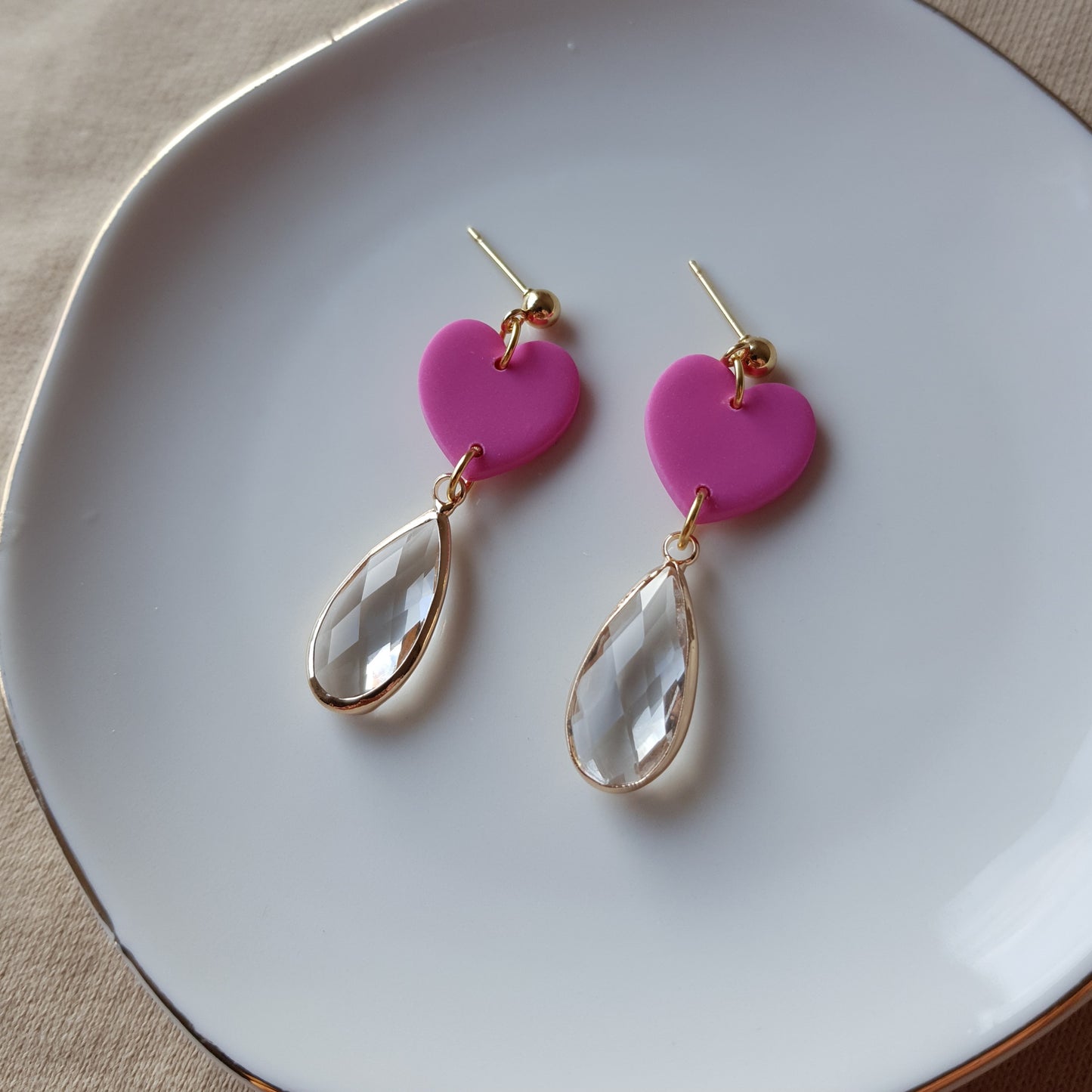 Pink heart drop earrings