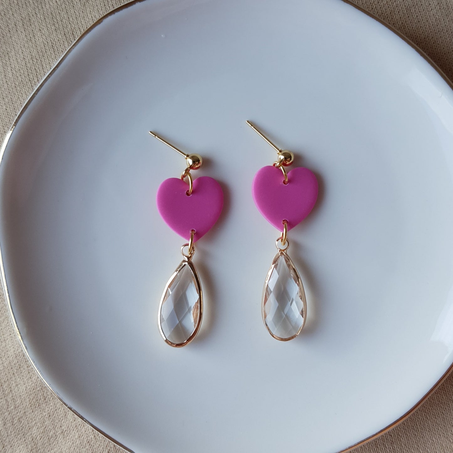 Pink heart drop earrings