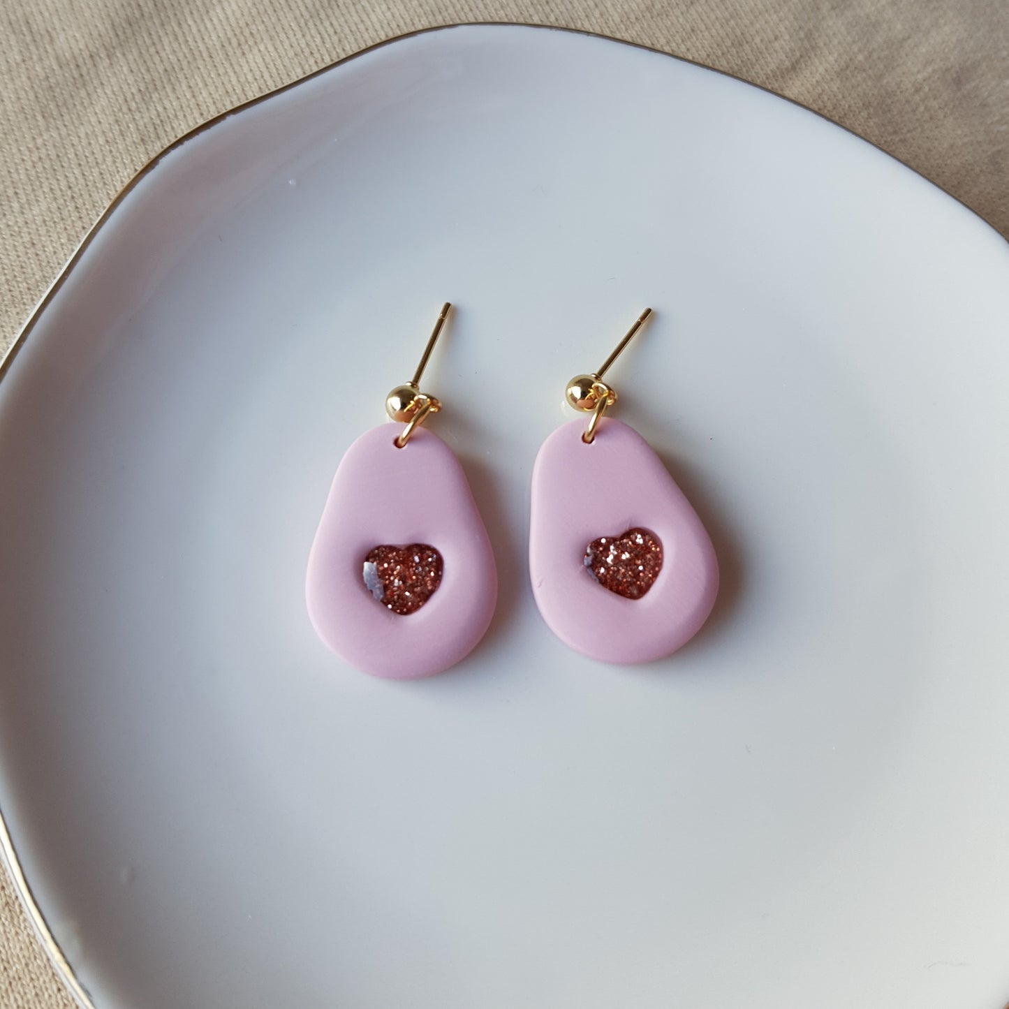 Sparkly heart avocado earrings