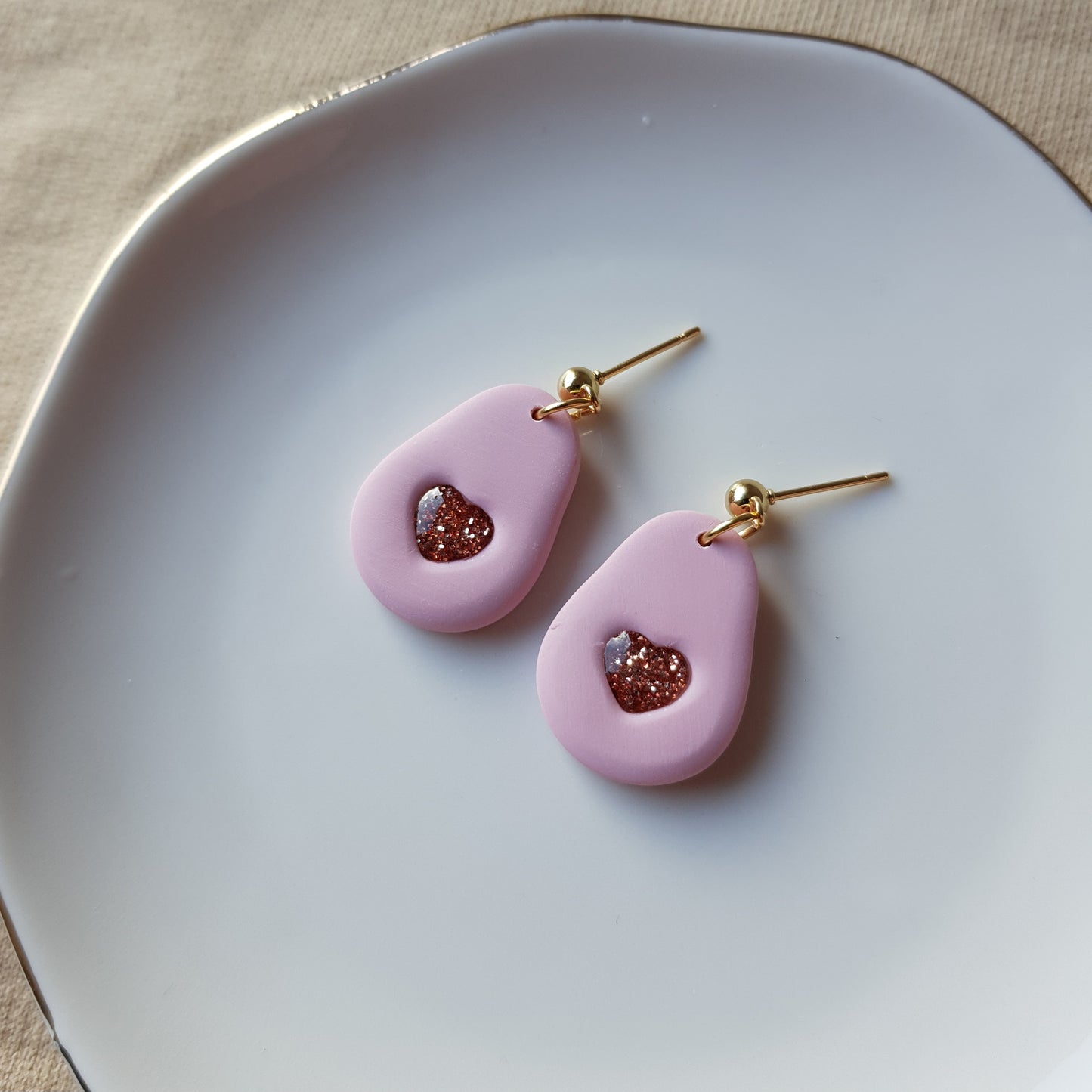 Sparkly heart avocado earrings