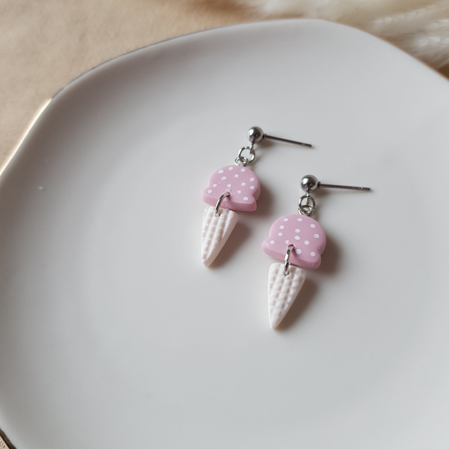 Spotted pink ice cream earrings