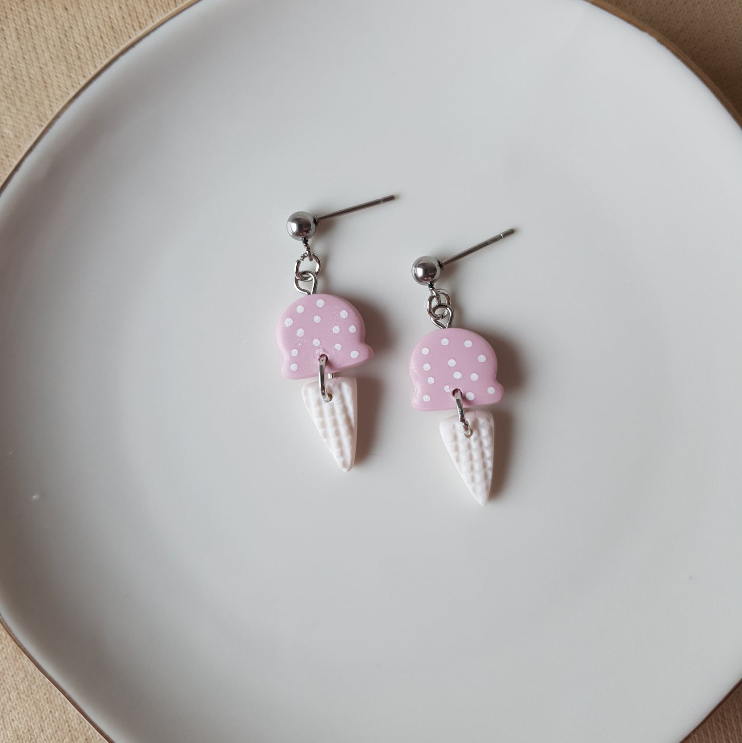 Spotted pink ice cream earrings