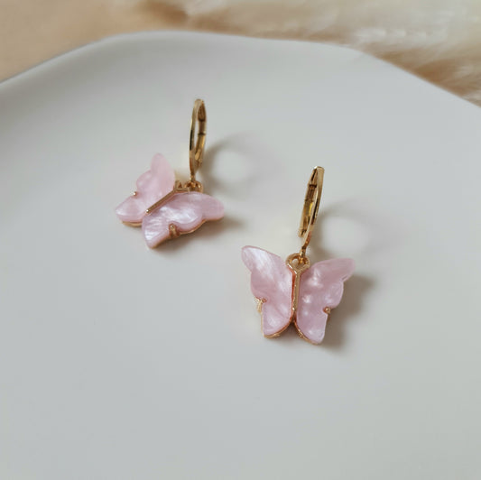 Pink butterfly earrings
