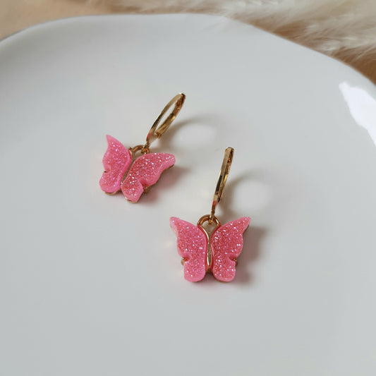 Sparkly pink butterfly earrings