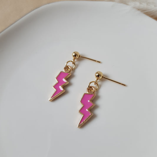 Pink lightning bolt earrings