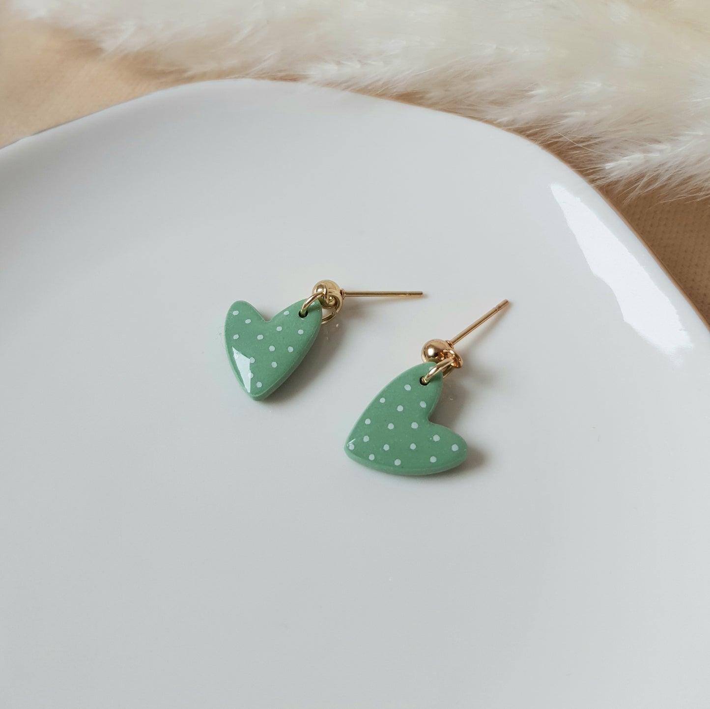 Green spotted dangly hearts
