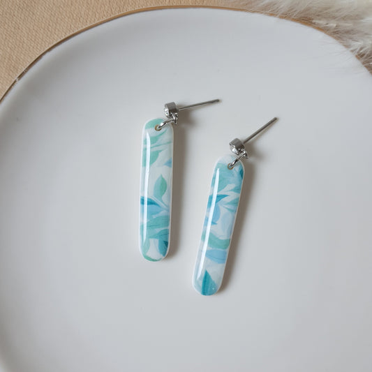 Oval blue leaf earrings