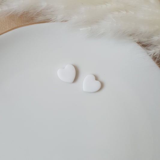 Mini white heart stud earrings