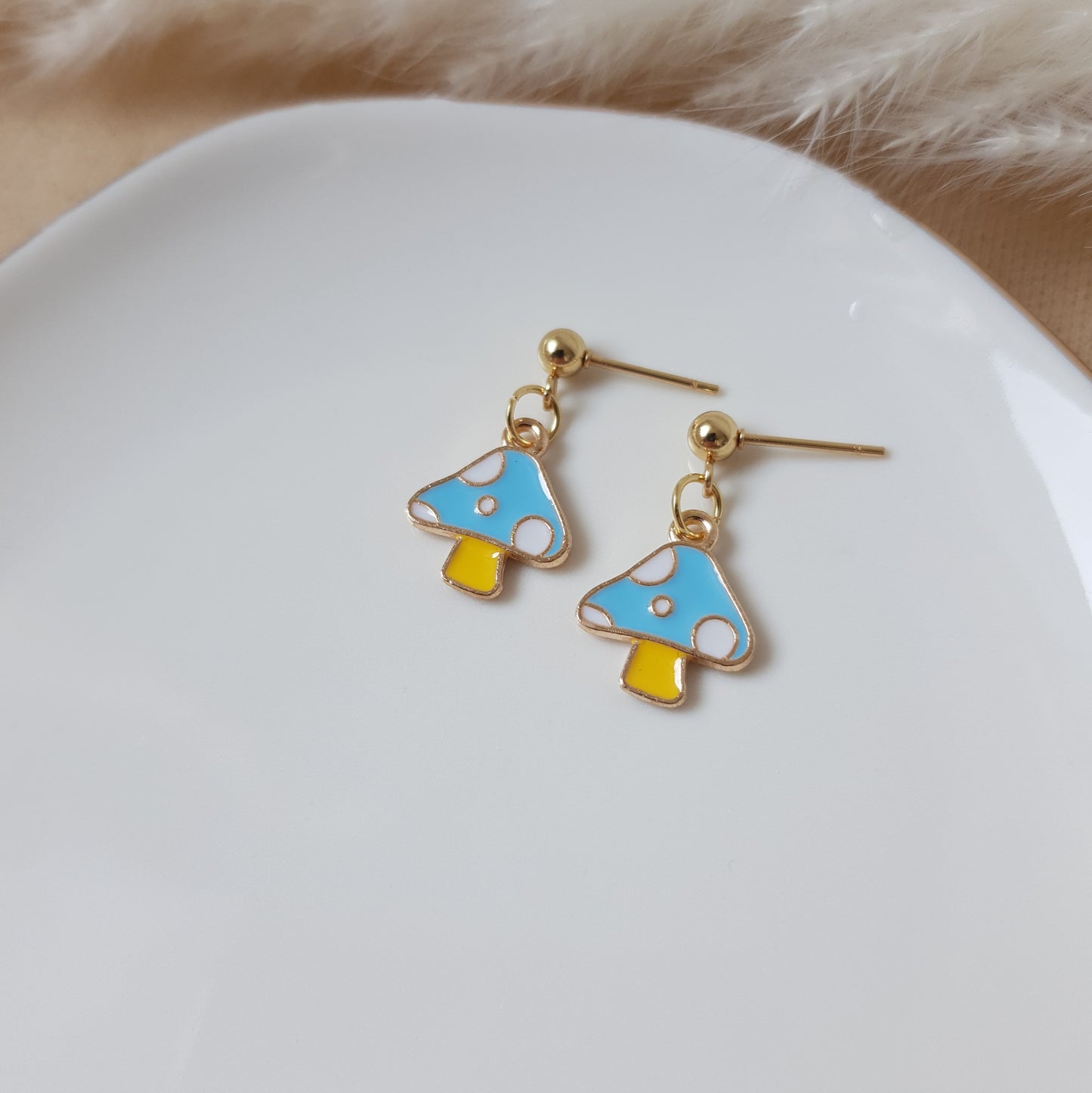 Blue mushroom earrings