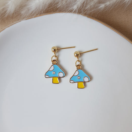 Blue mushroom earrings