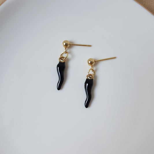 Black chilli dangle earrings