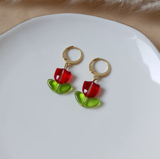 Red tulip earrings