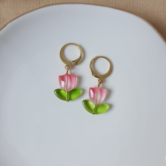 Pink tulip earrings