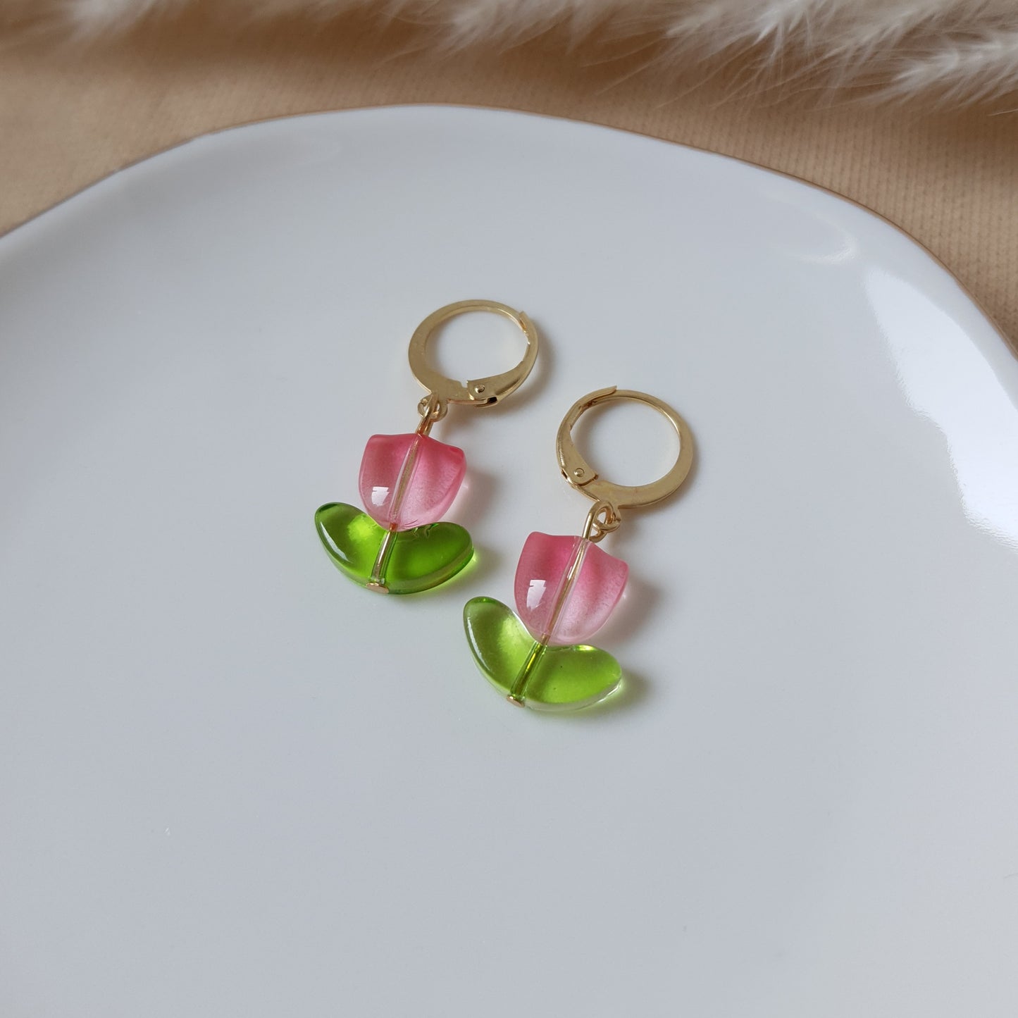 Pink tulip earrings