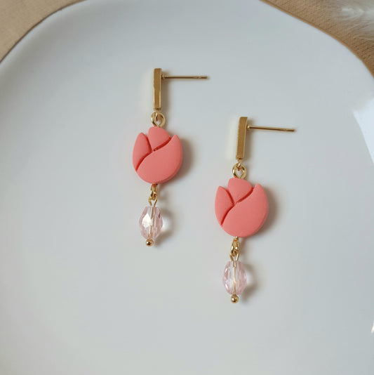 Flamingo tulip dangly earrings