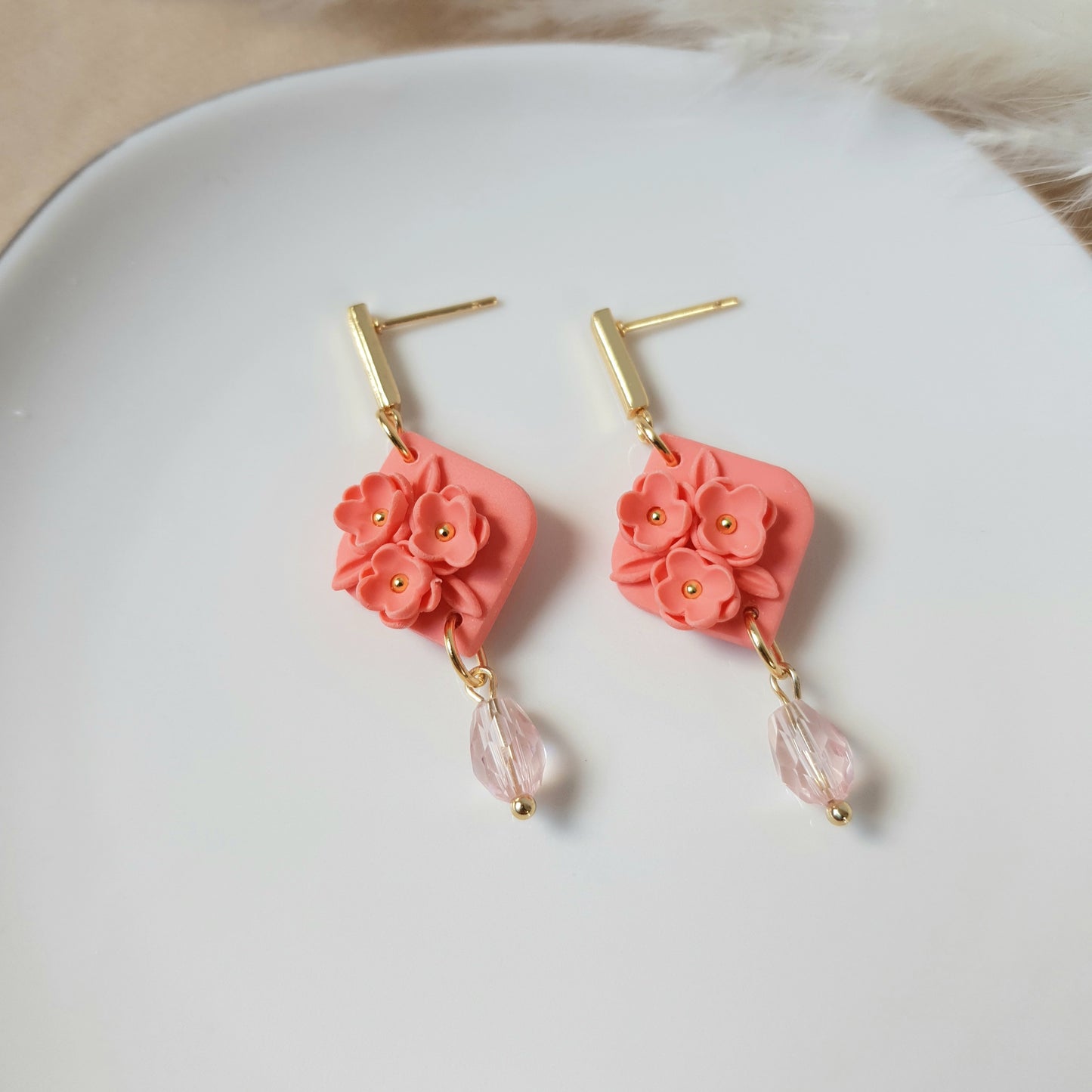 Flamingo floral dangle earrings