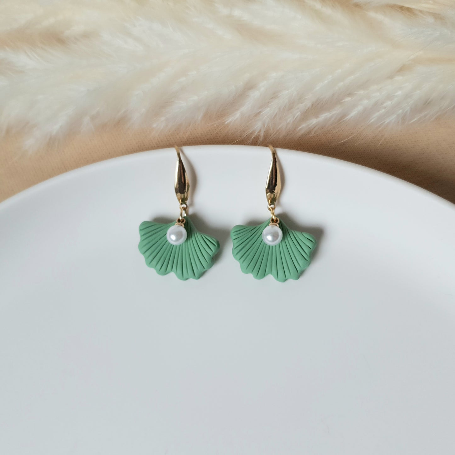 Green ginko earrings