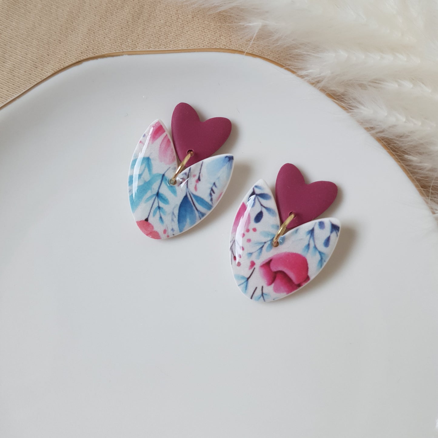 Floral heart dangle earrings