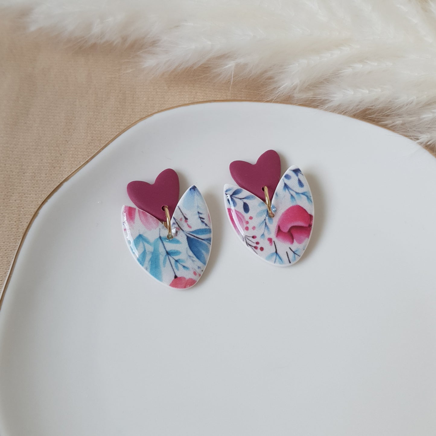 Floral heart dangle earrings