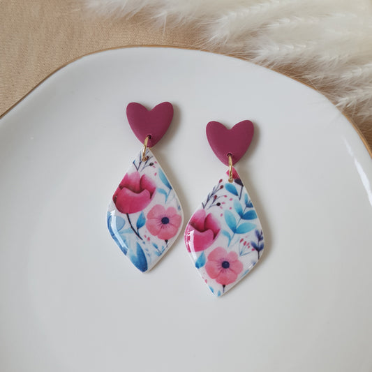 Purple floral dangle earrings