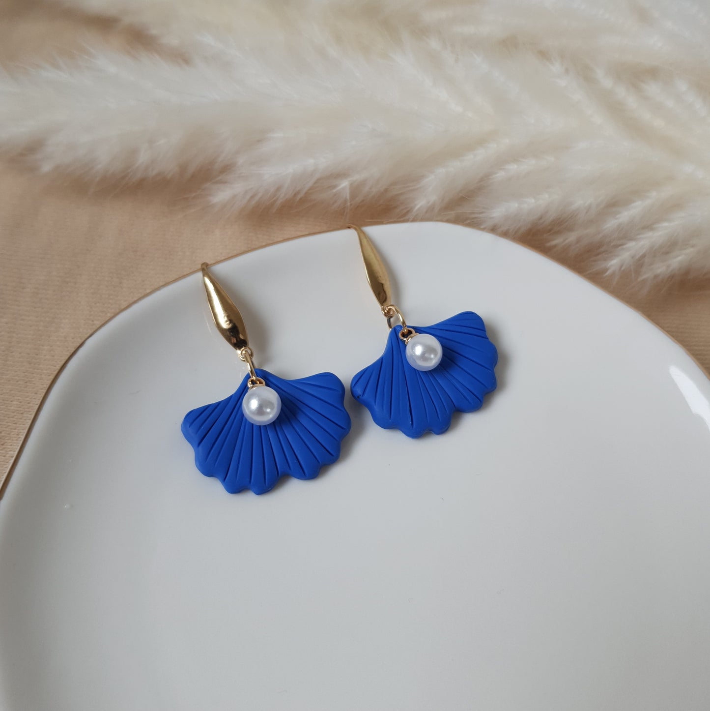 Cobalt blue ginko earrings