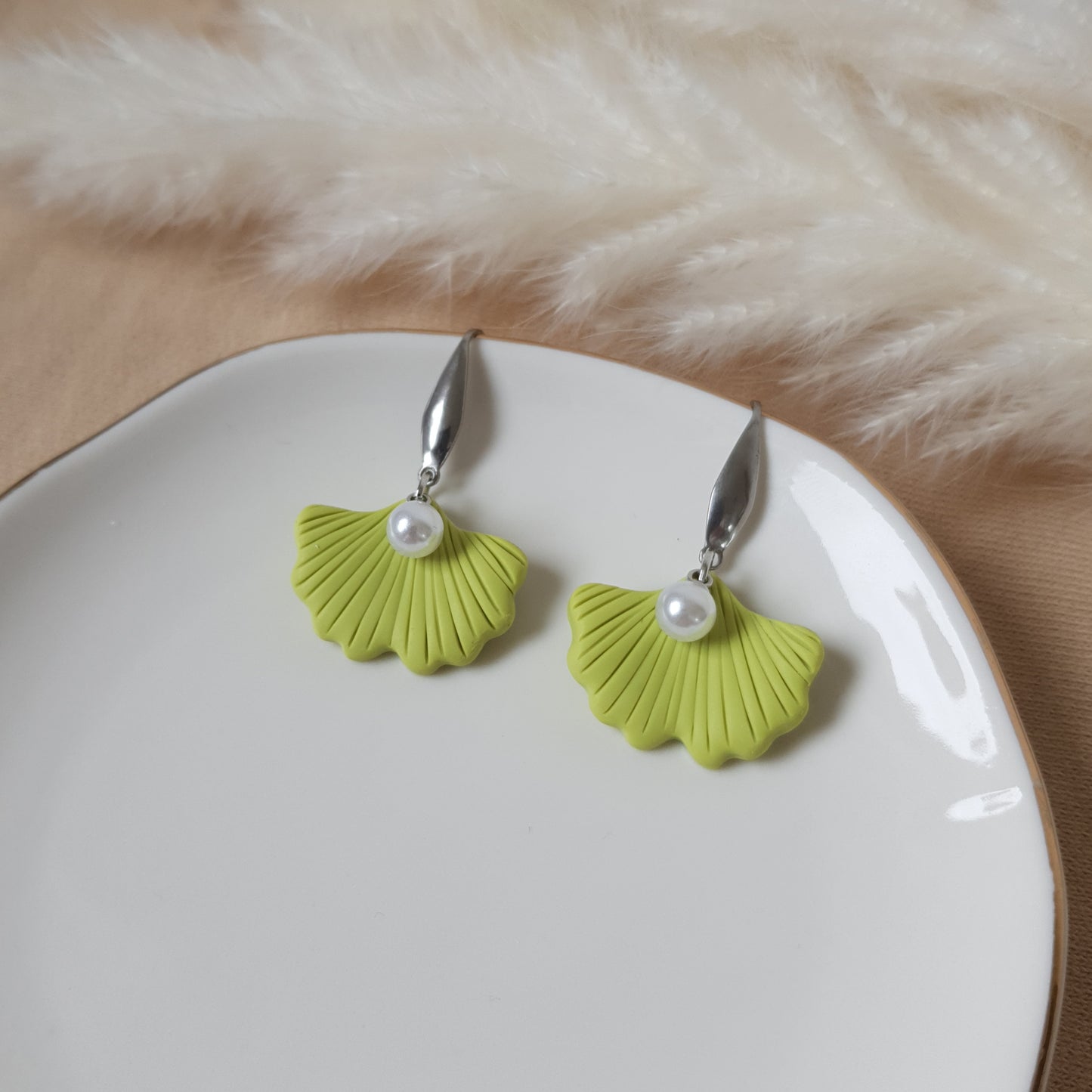 Lime green ginko earrings
