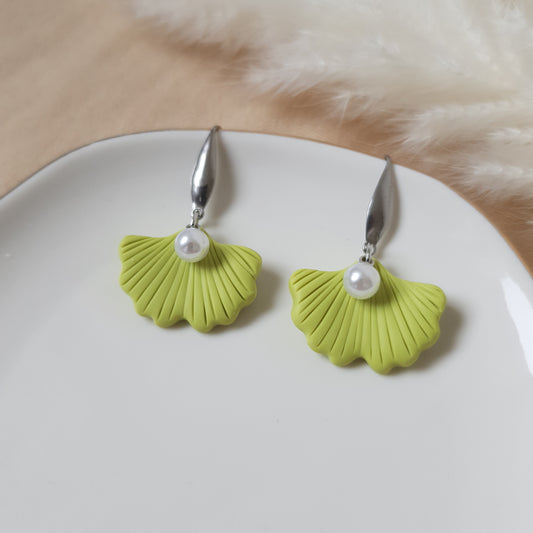 Lime green ginko earrings