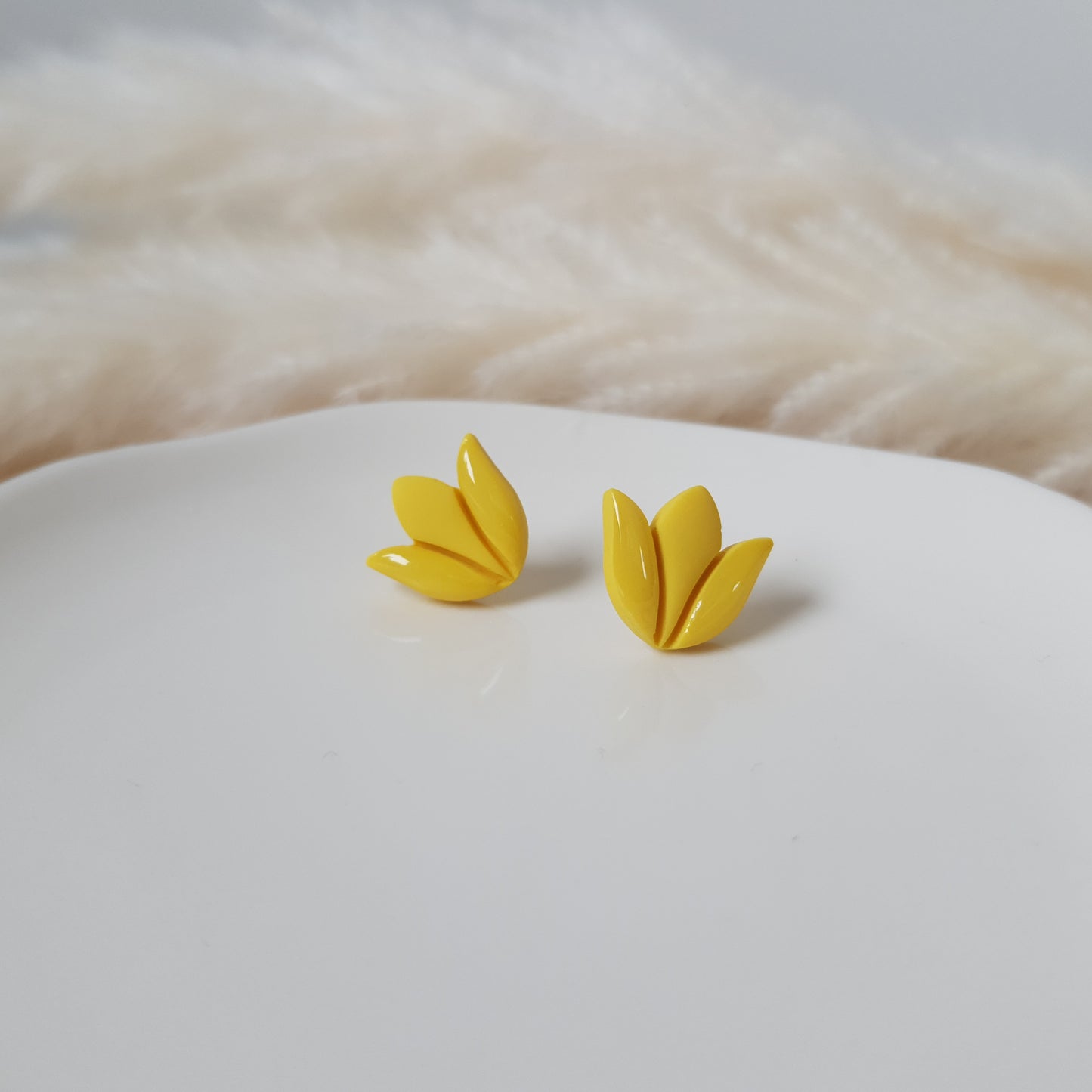 Yellow tulip stud earrings